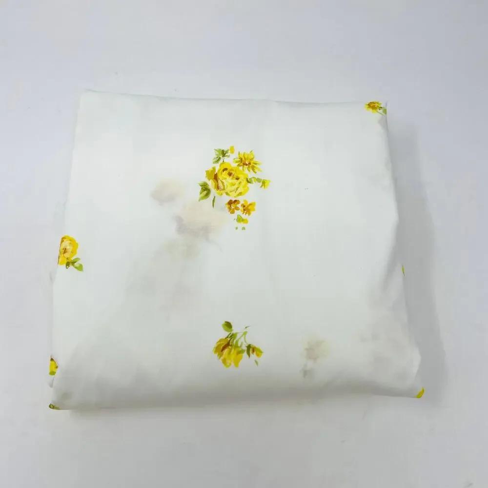 Vintage Yellow Floral Double Fitted Sheet Muslin Cotton Polyester Roses